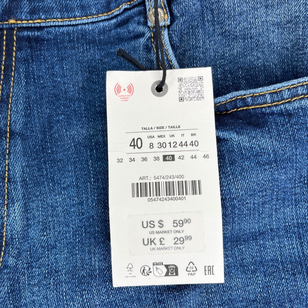 New Zara baggy Wide Leg Bootcut Jeans Women 8/32x33 Blue High Rise Flare Y2K 90s - Picture 2 of 13